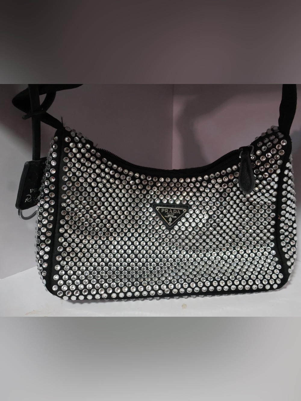 Prada Black Crystal-Studded Wristlet Clutch